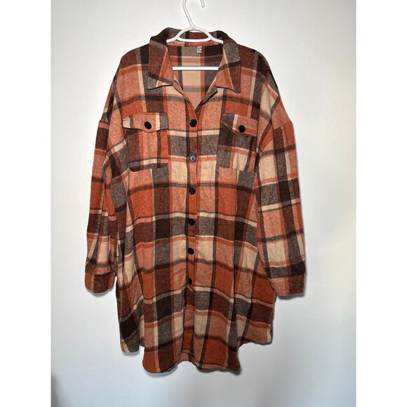 In'voland plaid long line shacket duster womens 24W pockets fall grunge outdoors - Picture 2 of 9